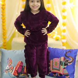BownBee Girls Long Sleeves Velvet Ruffled Top & Jogger-picture-34