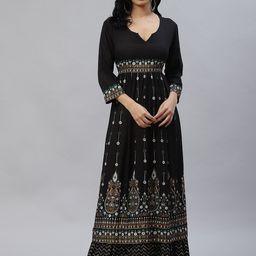 Laado - Pamper Yourself Black & Off White Ethnic Motifs Ethnic Empire Maxi Dress-picture-33