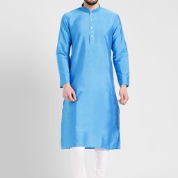 KISAH Men Blue & White Solid Kurta with Churidar-image-46
