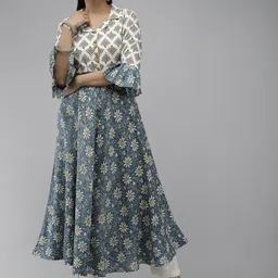 YASH GALLERY Floral Printed Flared Sleeves A-Line Kurta-image-86