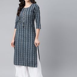PIROH Women Navy Blue & White Bandhani Printed Pure Cotton Kurta-picture-20