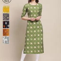 7Threads Women Pack of 6 Geometric Printed Crepe Kurta-image-86