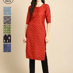 7Threads Women Pack of 6 Digital Printed Crepe Straight Kurta-picture-11