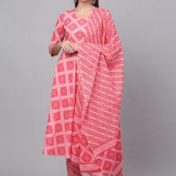 Assamica Women Red Ethnic Motifs Yoke Design Empire Sequinned Pure Cotton Kurta with Trousers & With Dupatta-1