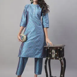 Anouk Woven Design Mandarin Collar Dupion Silk Kurta with Trousers-picture-15