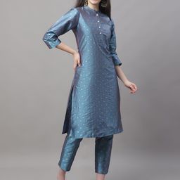 Anouk Blue & Gold-Toned Woven Design Dupion Silk Kurta with Trousers-picture-27