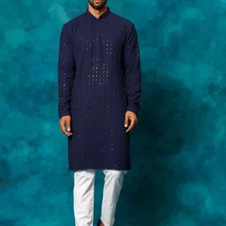 VASTRAMAY Ethnic Motifs Embroidered Sequinned Kurta with Trousers-image-90