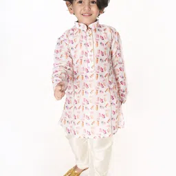 VASTRAMAY Boys Multicoloured Floral Printed Regular Kurti with Pyjamas-34