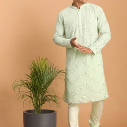 SHRESTHA BY VASTRAMAY Chevron Embroidered Mirror Work Kurta with Churidar-picture-43