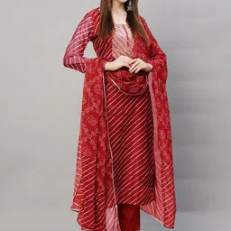 Anni Designer Leheriya Embroidered Regular Kurta with Trousers & With Dupatta-image-33