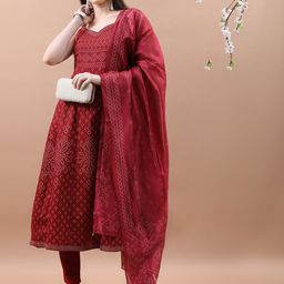 Vishudh Shoulder Straps Ethnic Motifs Printed Empire Kurta with Trousers & With Dupatta image 1