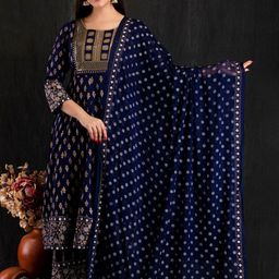 D K W Ethnic Motifs Printed Sequinned Detailed Anarkali Kurta & Trouser With Dupatta image 1