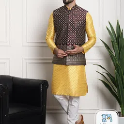 SOJANYA Ethnic Motifs Printed Regular Kurta & Pyjamas With Nehru Jacket image 1