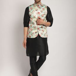 Kaifoo Printed Kurta with Churidar & Nehru Jacket image 1