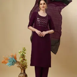 KALINI Chinon Sequin Embroidered Kurta & Trousers with Ombre Chanderi Dupatta Set image 1