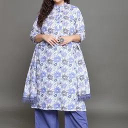 Tissu Plus Size Floral Printed Regular Pure Cotton Kurta with Palazzos & With Dupatta image 1
