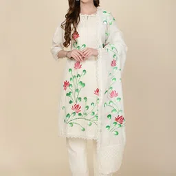 Meena Bazaar Floral Printed Regular Kurta with Trousers & With Dupatta image 1