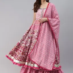 Divena Floral Printed Sequinned Pure Cotton Kurta with Sharara & With Dupatta image 1