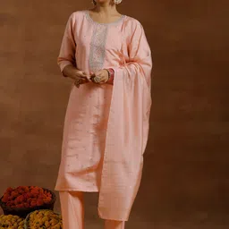 Gerua By Libas Floral Yoke Design Regular Sequinned Kurta With Trousers & Dupatta image 1