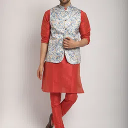 Kaifoo Floral Printed Regular Kurta & Churidar With Nehru Jacket image 1