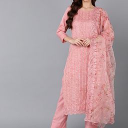 KALINI Floral Embroidered Regular Sequinned Kurta with Trousers & With Dupatta image 2