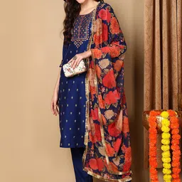 AHIKA Ethic Motifs Embroidered Regular Thread Work Kurta with Trousers & Dupatta image 1