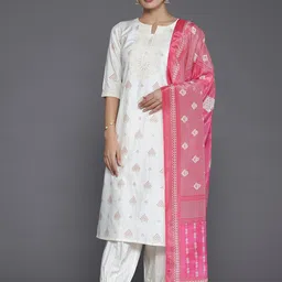 Libas Floral Printed Regular Sequinned Kurta with Salwar & Dupatta image 1