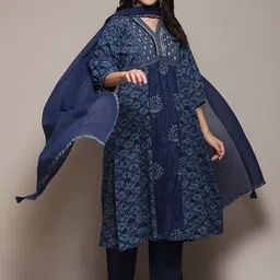 Biba Ethnic Motifs Printed Sequinned A-Line Kurta with Palazzos & With Dupatta image 1