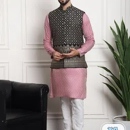 SOJANYA Ethnic Motifs Woven Design Regular Kurta & Churidar With Nehru Jacket image 1