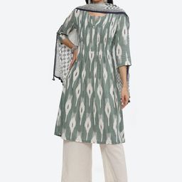 Biba Abstract Printed A-Line Kurta with Palazzos & Dupatta image 1
