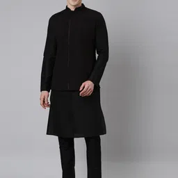 TheEthnic.Co Mandarin Collar Kurta with Pyjamas With Self Design Nehru Jacket image 1