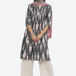 Biba Abstract Printed A-Line Kurta with Palazzos & Dupatta image 1