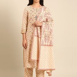 IMARA Floral Printed Regular Kurta With Trousers & Dupatta image 1
