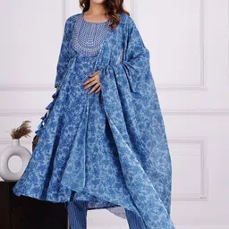 JAIPURI COLLECTION Floral Printed Regular Pure Cotton Kurta With Pyjamas & Dupatta image 1