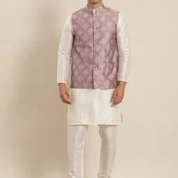 SOJANYA Mandarin Collar Regular Kurta With Churidar & Nehru Jacket image 1