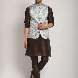 Kaifoo Floral Printed Regular Kurta & Churidar With Nehru Jacket image 1