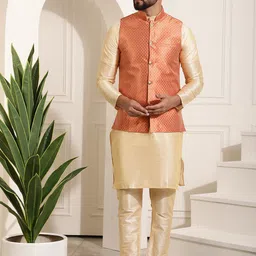 SOJANYA Mandarin Collar Regular Kurta & Churidar With Nehru Jacket image 1