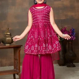 Aarika Girls Ethnic Motifs Embroidered Regular Sequinned Kurta With Sharara & Dupatta image 1