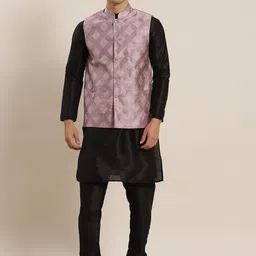 SOJANYA Mandarin Collar Regular Kurta With Churidar & Nehru Jacket image 1