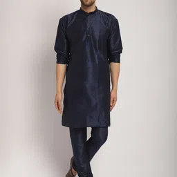 Kaifoo Mandarin Collar Kurta with Churidar & Printed Nehru Jacket image 1