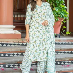 WEAVLLITE Ethnic Motifs Printed Regular Pure Cotton Kurta With Dhoti Pants & With Dupatta image 1