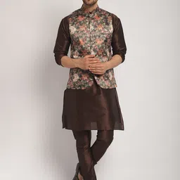 Kaifoo Floral Printed Regular Kurta & Churidar With Nehru Jacket image 1