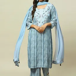 Rangriti Striped Square Neck Straight Kurta with Palazzos & With Dupatta image 1