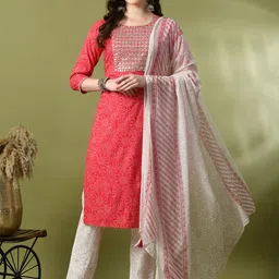 KALINI Floral Printed Mirror Work Kurta With Trouser & Dupatta image 1