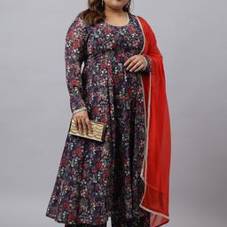 Janasya Plus Size Georgette Kurta With Palazzo and Dupatta image 1