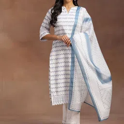 Libas Chevron Embroidered Regular Thread Work Kurta With Palazzos & Dupatta image 1