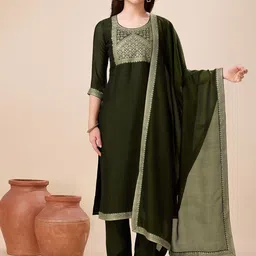 MOJILAA Ethnic Motifs Yoke Design Regular Kurta With Trousers & Dupatta image 1