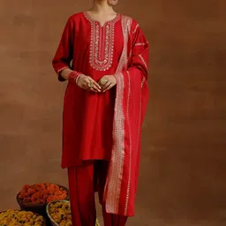 Gerua By Libas Floral Yoke Design Regular Sequinned Kurta With Salwar & Dupatta image 1