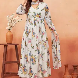 ODD BY chansi TRENDZ Floral Printed Regular Kurta with Palazzos & With Dupatta image 1
