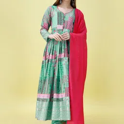 KALINI Ethnic Motifs Printed Empire Kurta with Trousers & With Dupatta image 1